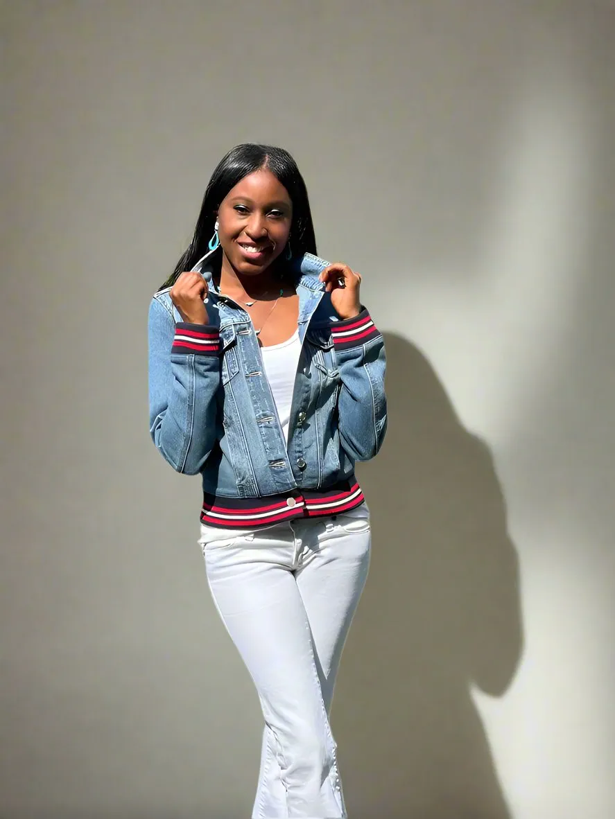 On Fleek Stripe Denim Jacket