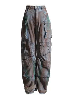 Patchwork Temperament Denim Wide Leg Pant