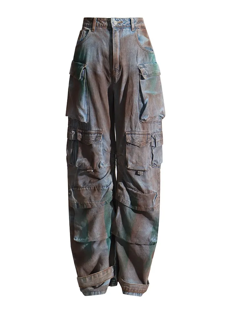 Patchwork Temperament Denim Wide Leg Pant