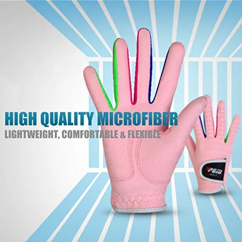 PGM Kids Youth Junior Toddler Boys Girls Golf Gloves Microfiber Synthetic Gloves for Left Hand Right Hand Golf Gloves Extra Value 1 Pair White Pink Age 2-10 (White, Large (#16))