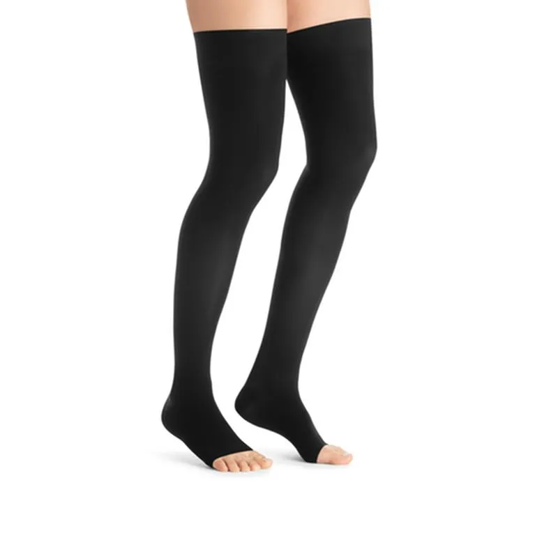 PR/1 JOBST ULTRASHEER WOMEN, THIGH HIGH W/SIL DOT BAND, 20-30MMHG, LG, CLASSIC BLACK, OPEN TOE