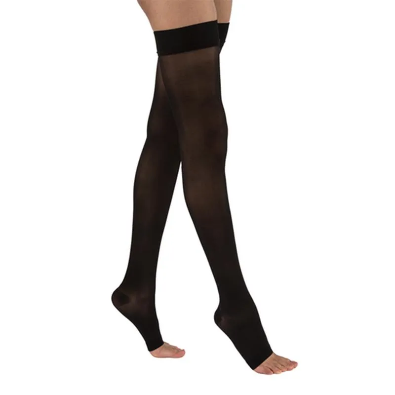 PR/1 JOBST ULTRASHEER WOMEN, THIGH HIGH W/SIL DOT BAND, 20-30MMHG, LG, CLASSIC BLACK, OPEN TOE