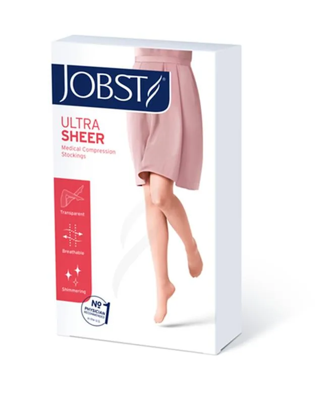 PR/1 JOBST ULTRASHEER WOMEN, THIGH HIGH W/SIL DOT BAND, 20-30MMHG, LG, CLASSIC BLACK, OPEN TOE