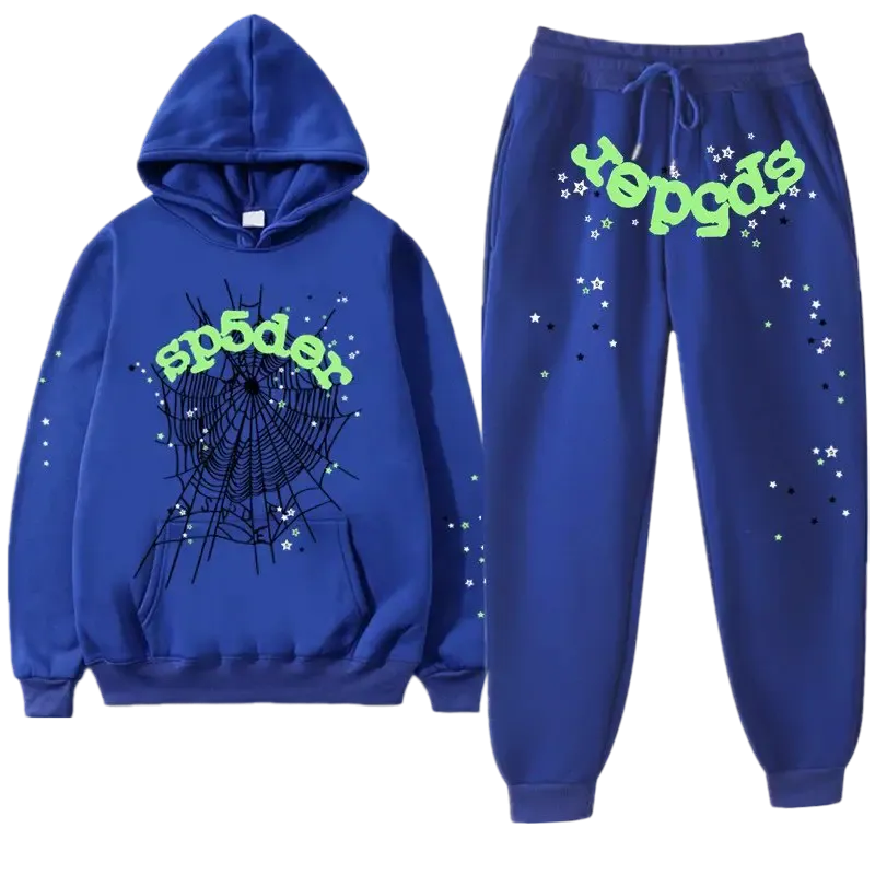 Premium Streetwear Hoodie & Pants Set - Blue - Polyester