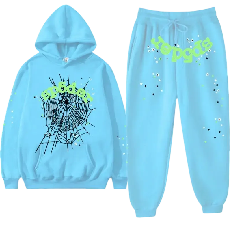 Premium Streetwear Hoodie & Pants Set - Blue - Polyester