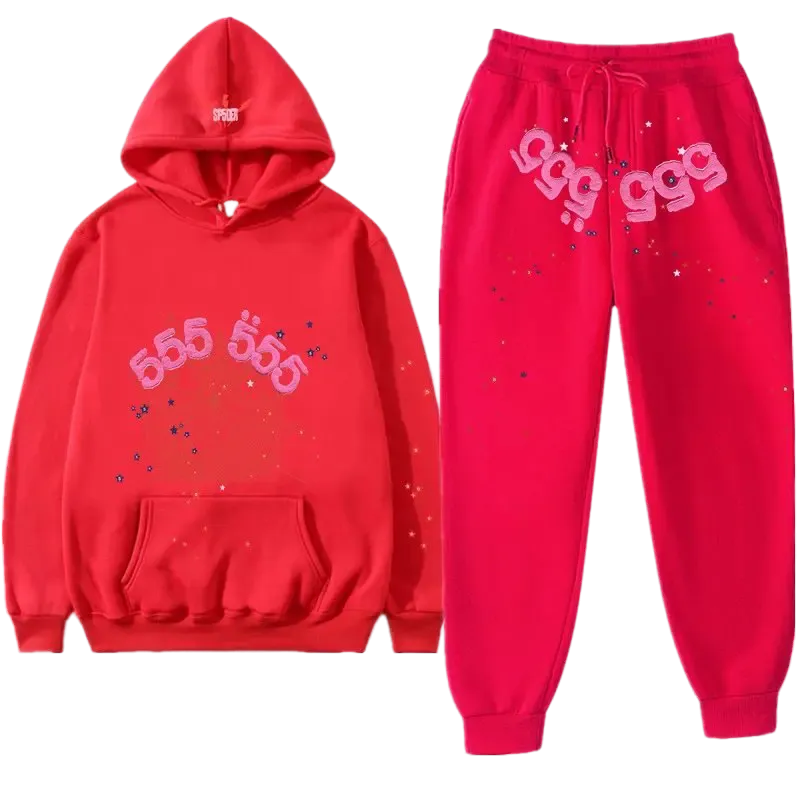 Premium Streetwear Hoodie & Pants Set - Red - Polyester