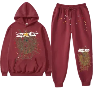 Premium Streetwear Hoodie & Pants Set - Wine Red - Polyester