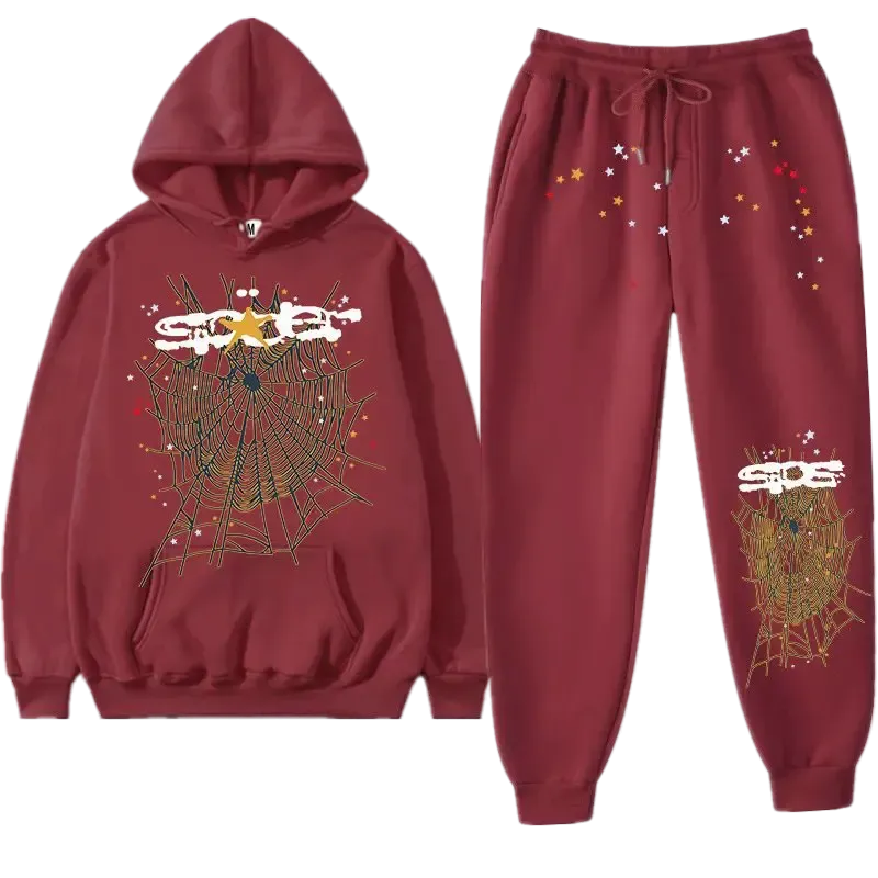 Premium Streetwear Hoodie & Pants Set - Wine Red - Polyester