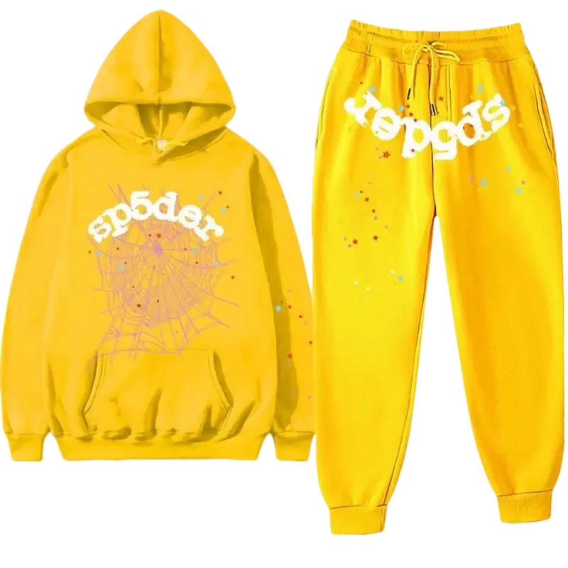 Premium Streetwear Hoodie & Pants Set - Yellow - Polyester