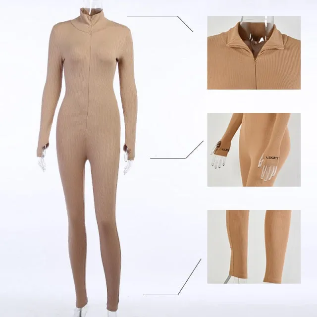 Ribbed Turtleneck Casual Jumpsuit
