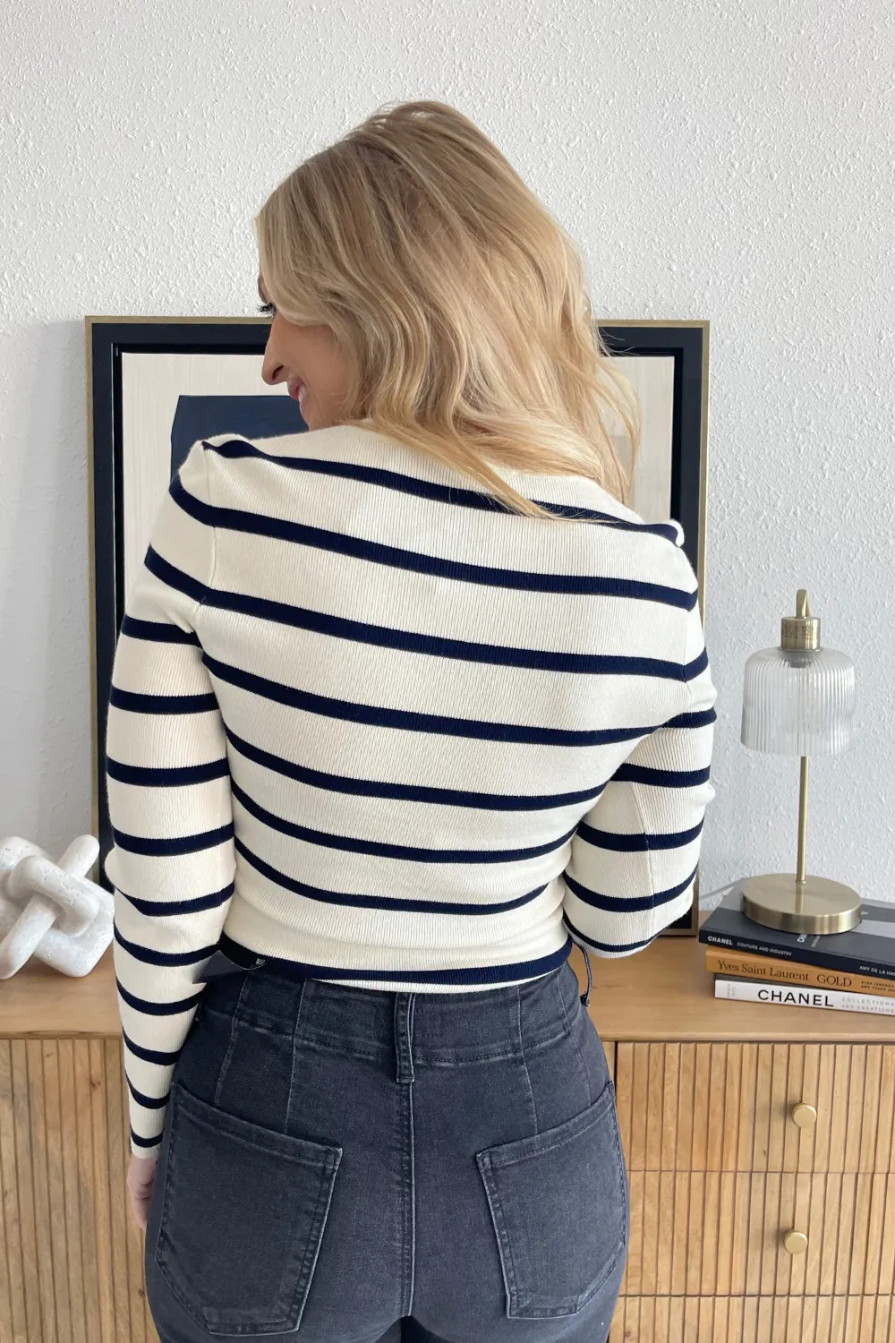 Round Neck Long Sleeve Stripe Knit Bodysuit
