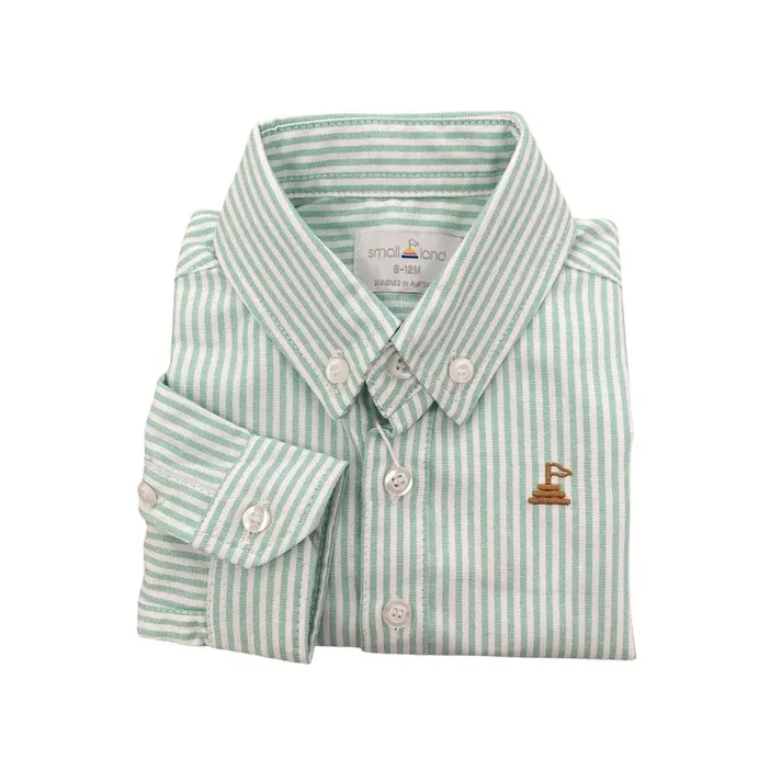 Small Land - Boys Green Pinstripe Shirt