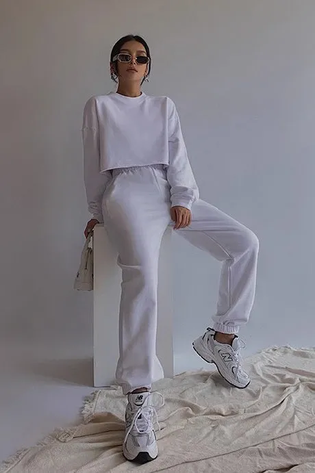 Solid Elastic Waist Sports Pants