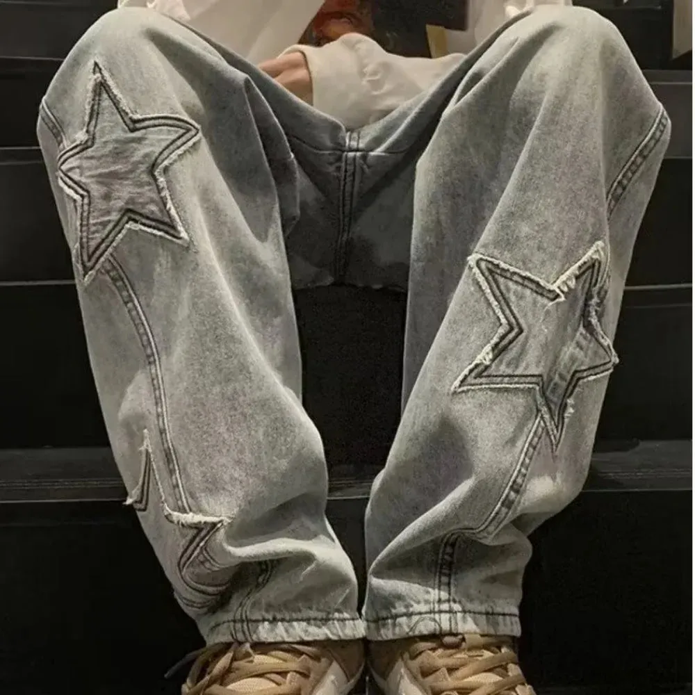 Star Embroidery Straight Casual Men Jeans