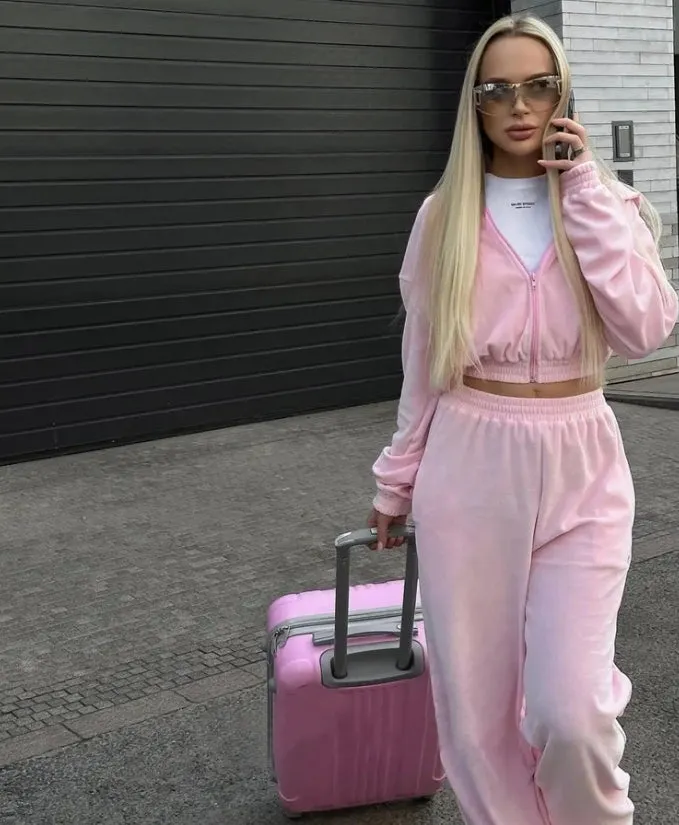 Street Style Long-Sleeve Hooded Zip-Up Jacket and Elastic Waist Pants Casual Two-Piece Set.W-240812-2