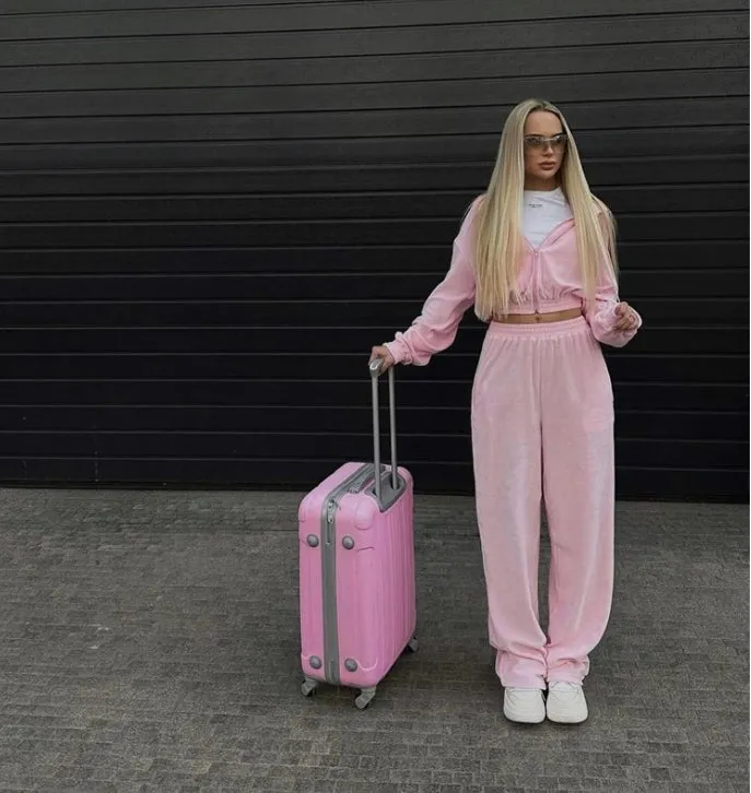 Street Style Long-Sleeve Hooded Zip-Up Jacket and Elastic Waist Pants Casual Two-Piece Set.W-240812-2