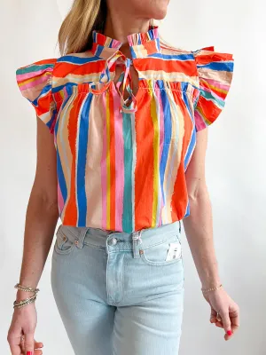 Stripe Flutter Sleeve Top