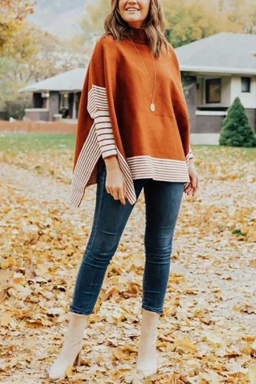 Stripe Turtleneck Cloak Sweater
