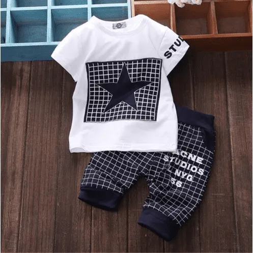 Summer and Autumn Five Star Children's Girls Boys Short Sleeve Summer Set Sports Two-Piece Set