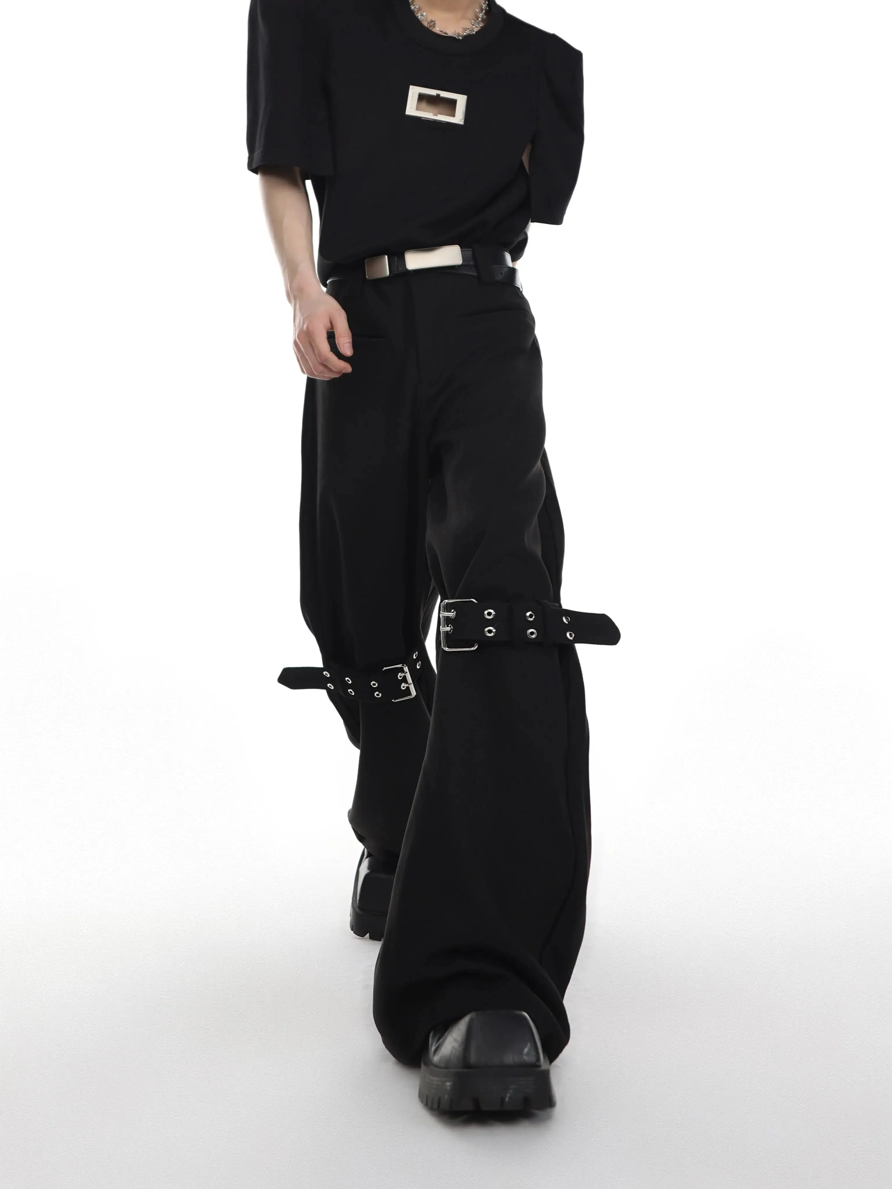 Texture Twill Tie-back Flared Pants