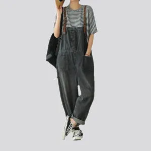 Trendy baggy retro denim bib for ladies