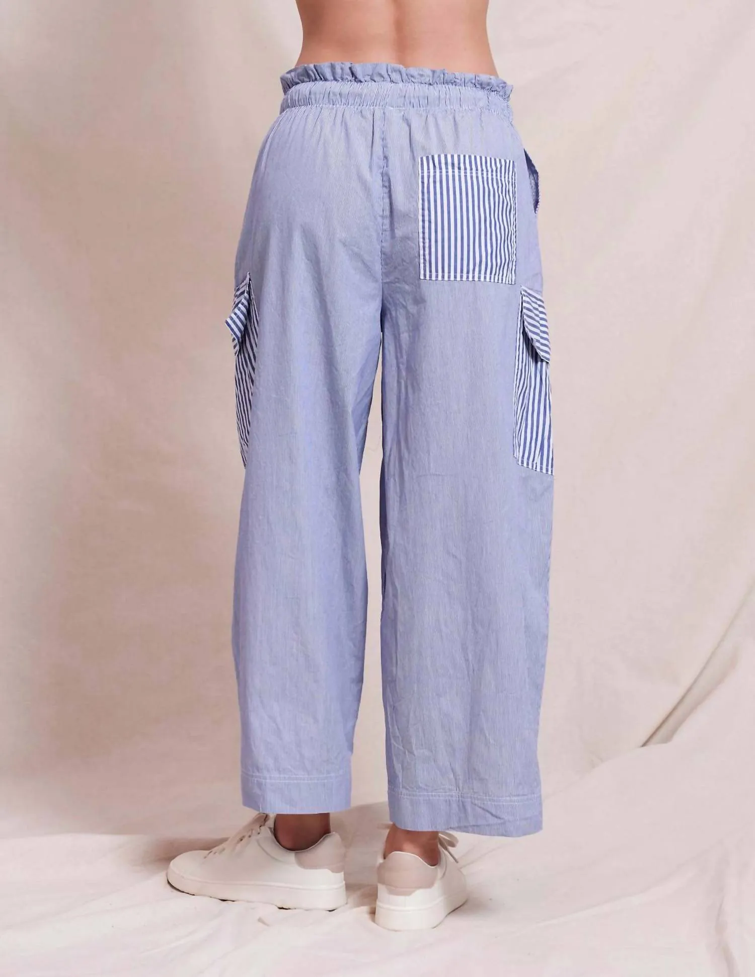 Women's Mixed Stripe Cargo Pant In Deep Navy