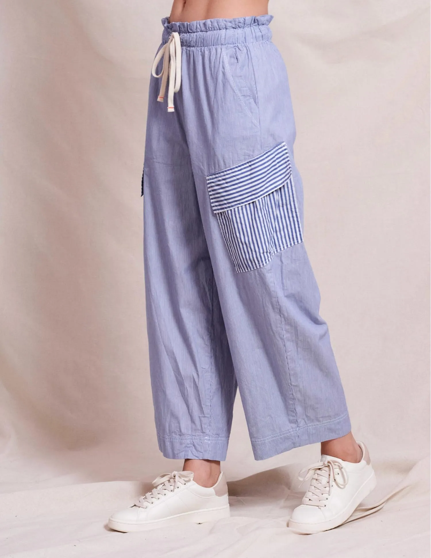 Women's Mixed Stripe Cargo Pant In Deep Navy