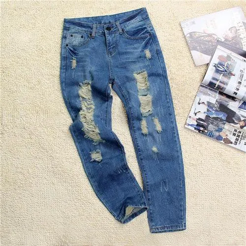 Women's ripped jeans Fashion boyfriend jeans for woman Loose hole denim pants