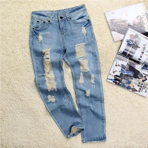 Women's ripped jeans Fashion boyfriend jeans for woman Loose hole denim pants