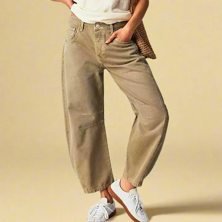 Women's Thea Trousers with Vintage Wash and Knee Stripe Detail