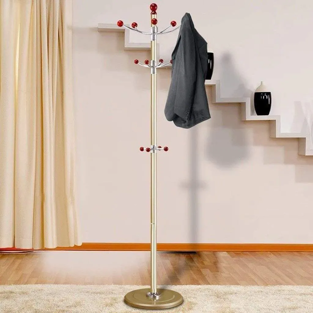 XQY Wooden Household Hangers, Wall Hangers，Golden Rod   Mahogany Ball Stainless Steel Hangers Floorstanding Rotate Home Fashion Modern Living Room Clothes Hanger 40 50 185Cm，Wall Door Back Coat R