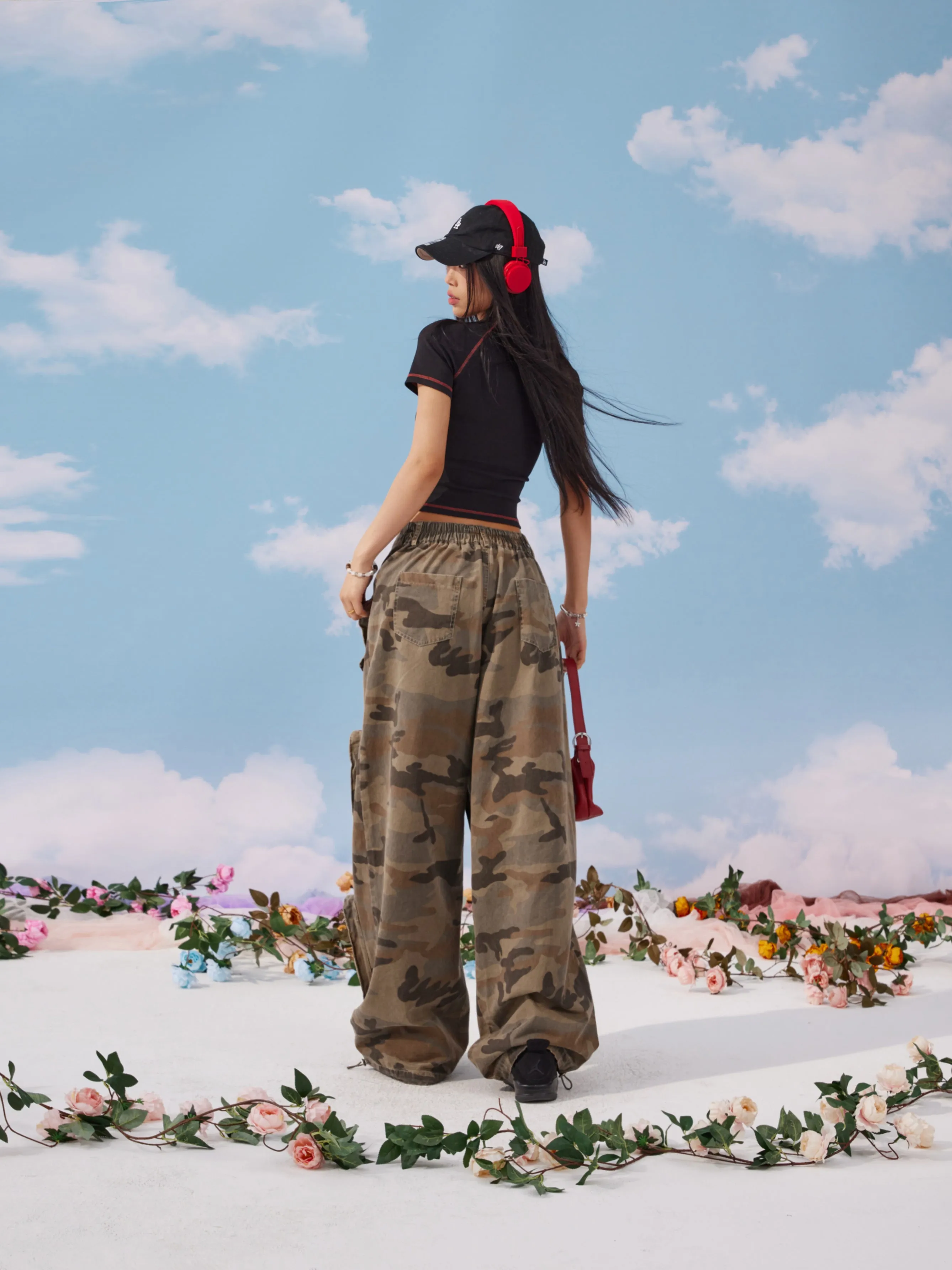Zerocircle Camouflage Loose Multi-Pocket Straight Wide Leg Cargo Pants