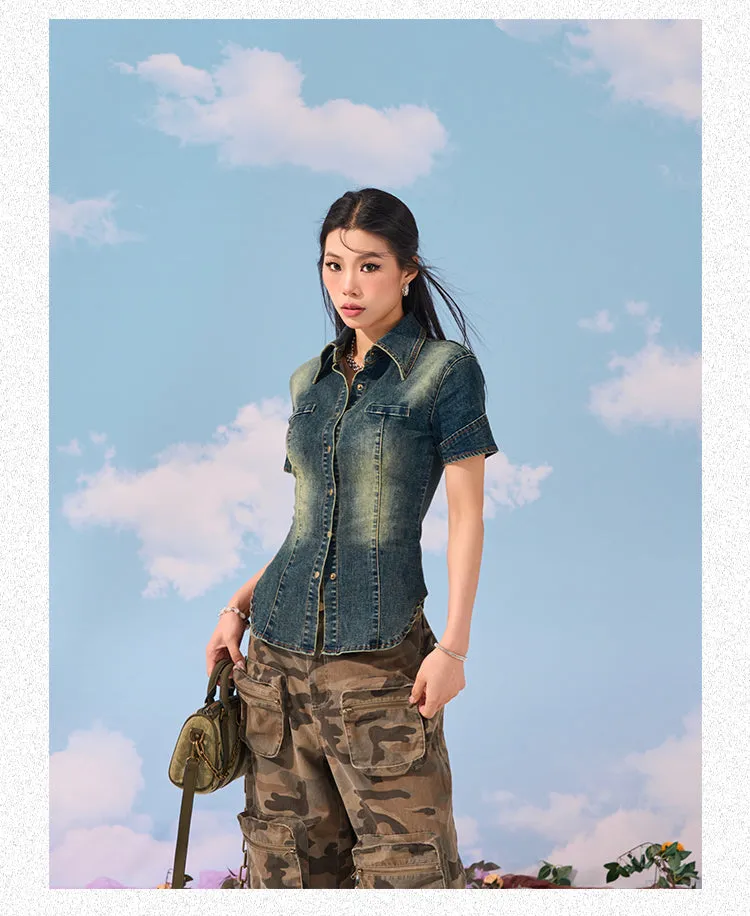 Zerocircle Camouflage Loose Multi-Pocket Straight Wide Leg Cargo Pants
