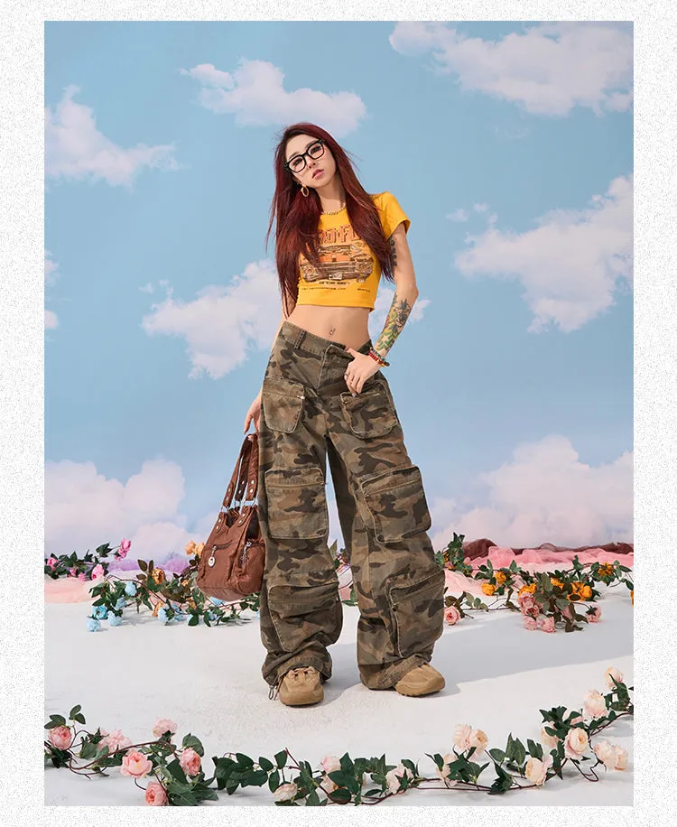 Zerocircle Camouflage Loose Multi-Pocket Straight Wide Leg Cargo Pants