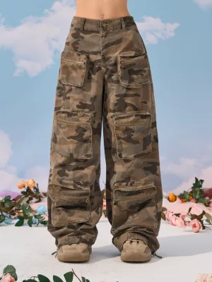 Zerocircle Camouflage Loose Multi-Pocket Straight Wide Leg Cargo Pants